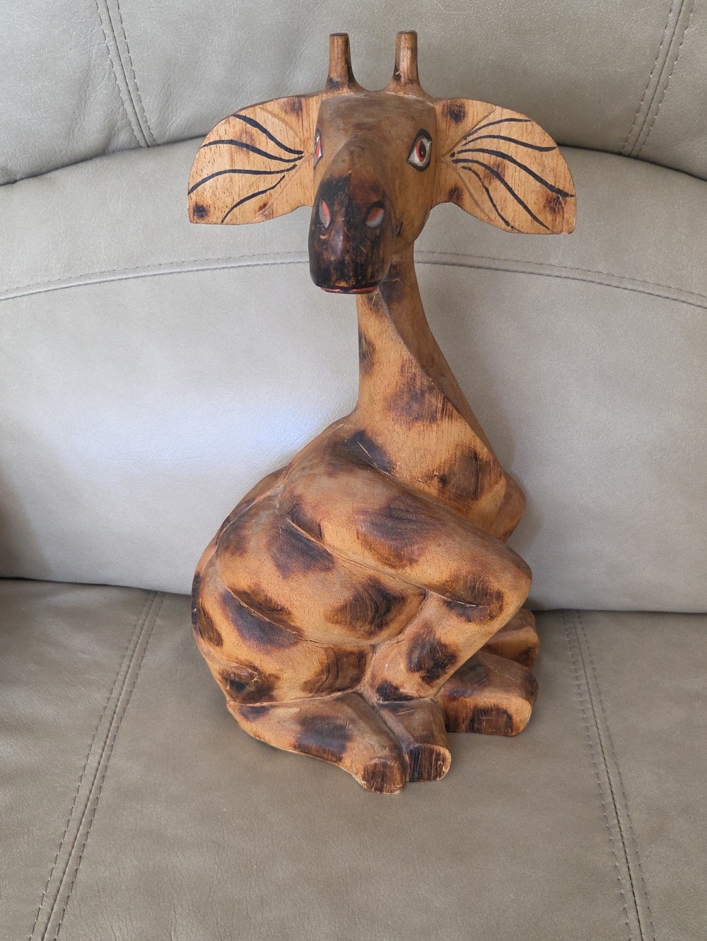 Handcarved Wooden Giraffe Figurine in Warm Brown Tones